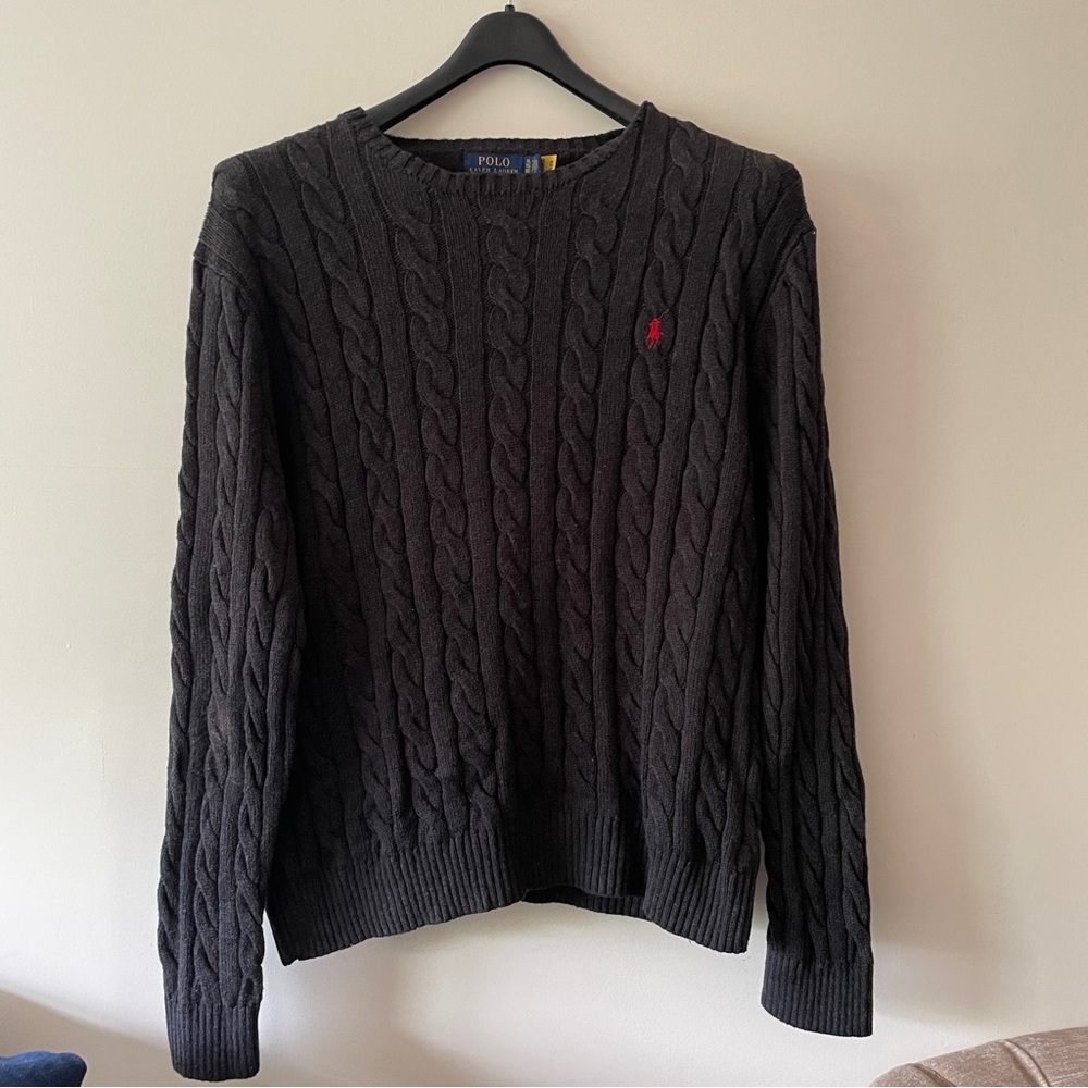 POLO RALPH LAUREN Men's Cotton Cable Knit Crew Neck Gray Sweater size XL